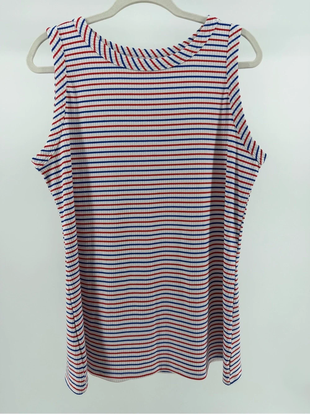 NWT Lane Bryant Fitted High-Neck Ribbed Tank, Red White Blue, Women's 18/20 - Picture 2 of 9